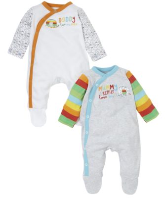 Mothercare Baby Newborn Boy's Unisex Mummy and Daddy Sleepsuit 2 Pack
