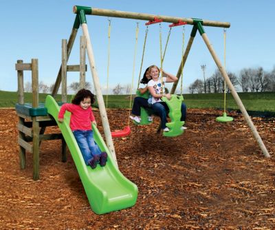 little tikes wooden swing and slide set