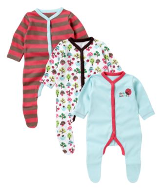 Mothercare 3 Pack Bright Toadstool Sleepsuits   sleepsuits 