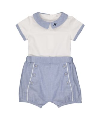 white and blue bodysuit and shorts set review