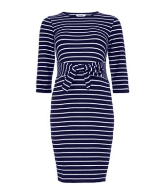 navy striped tie-waist maternity tube dress review