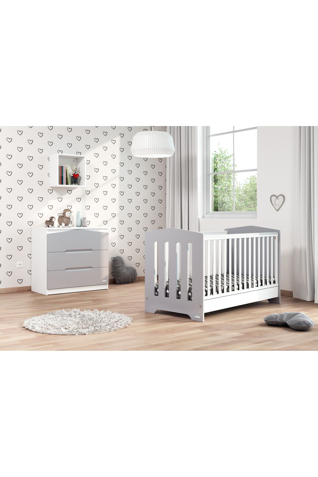 Pat pentru bebeluși Casababy Art 70 x 140 - alb / gri