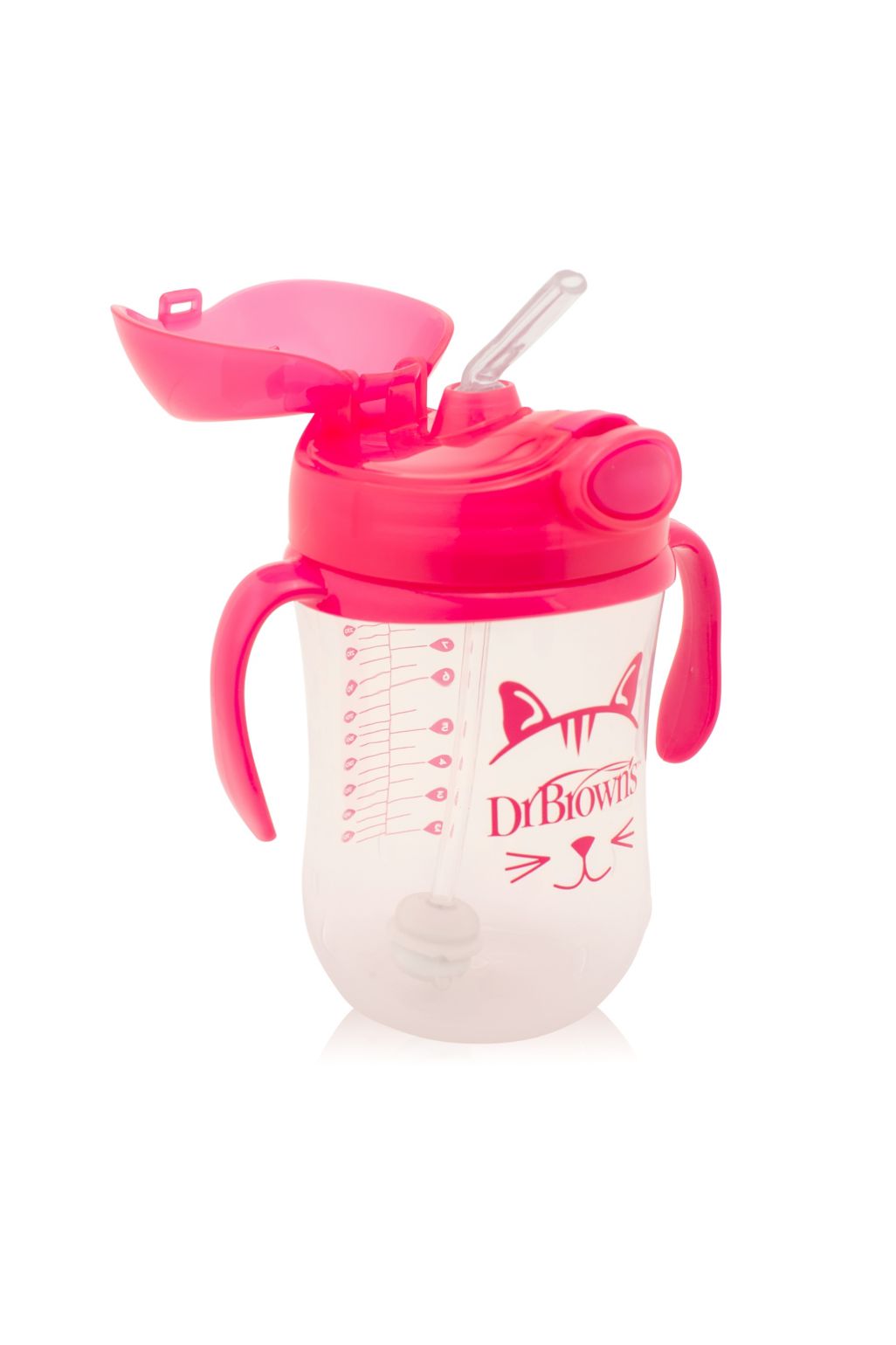 Dr. Brown's prima cană cu pai și mânere a bebelușului 6 luni +, 270 ml - roz