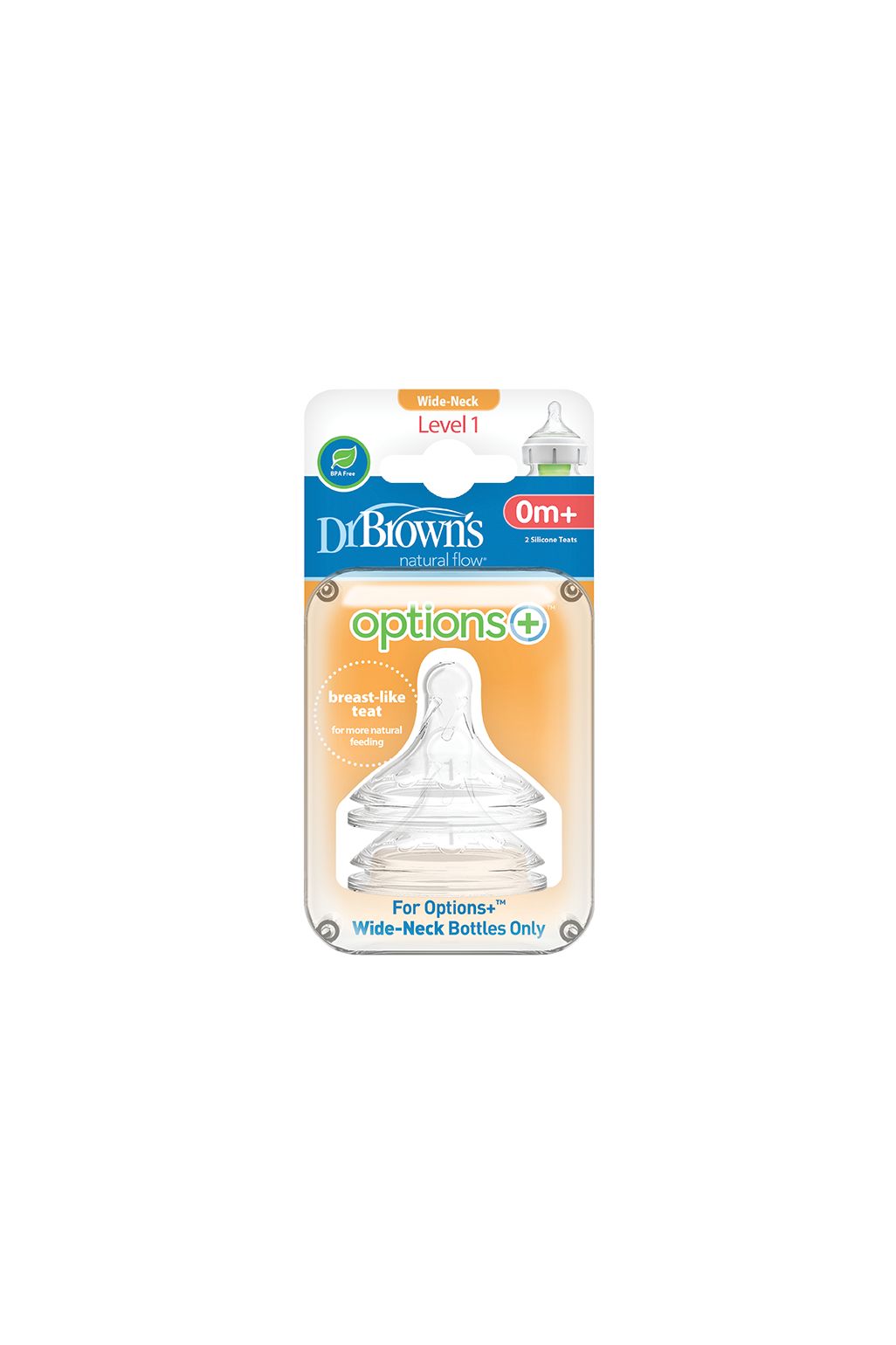 Dr. Brown's Options+ Level 1 wide-neck silicone nipple (2-pack) 
