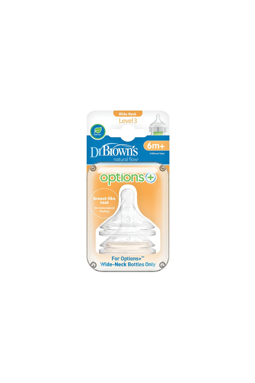 Dr. Brown's Options+ tetină silicon pentru biberon cu gât lat Nivel 3 (set 2 buc)