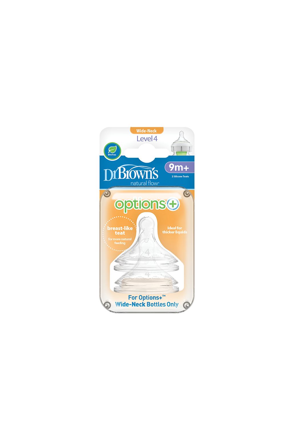 Dr. Brown's Options+ tetină silicon pentru biberon cu gât lat Nivel 4 (set 2 buc)