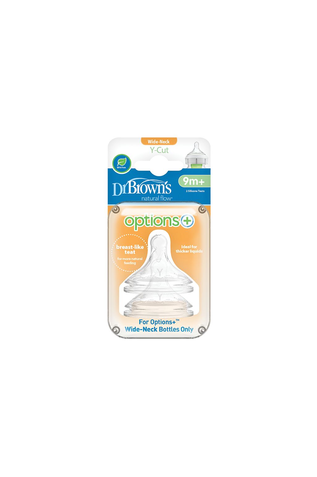 Dr. Brown's Options+ tetine din silicon, formă de Y, pentru biberoane cu gât larg (set 2 buc)