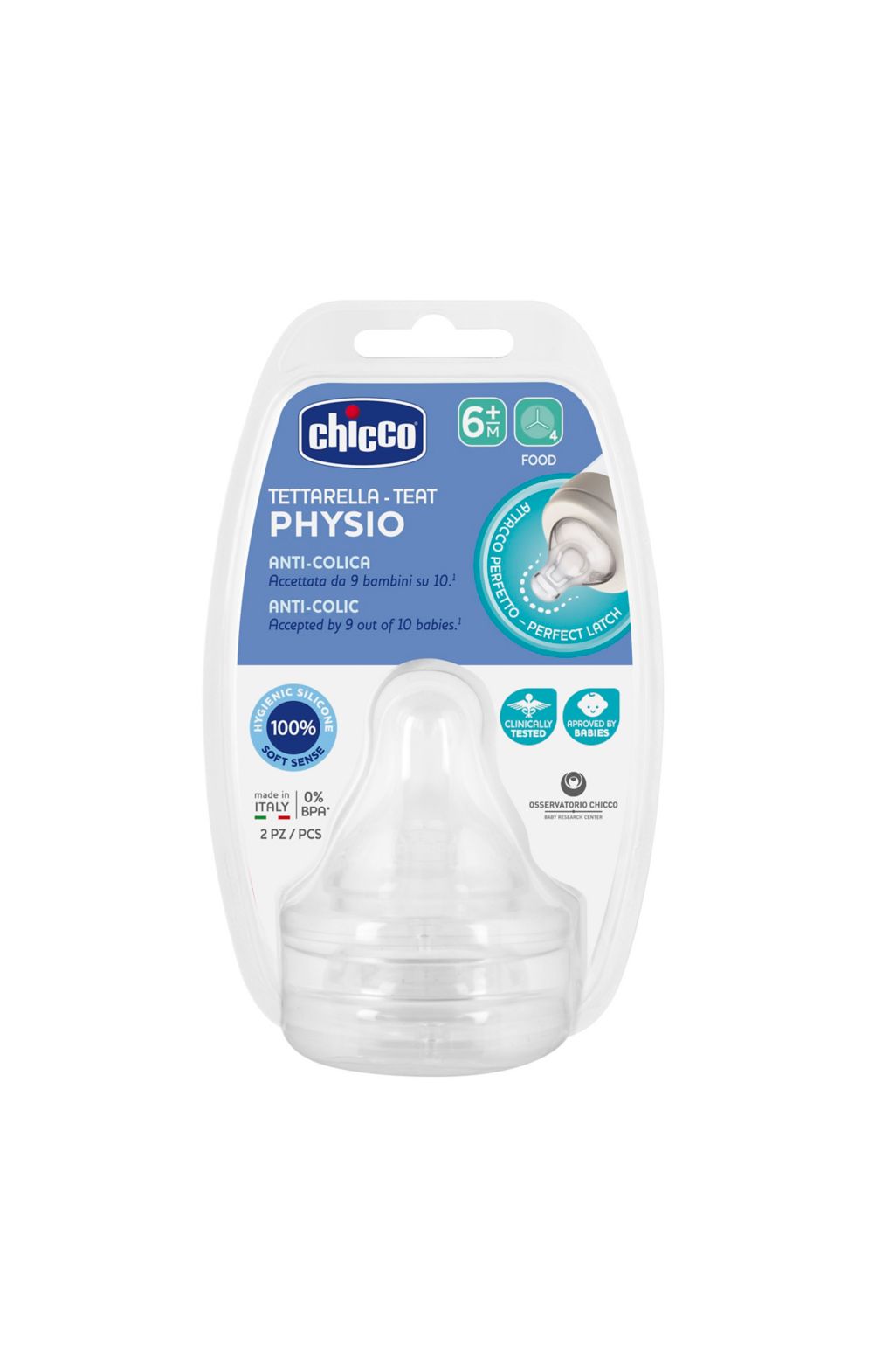 Chicco Physio Food Flow Silicone Teat 6+ months - pack of 2
