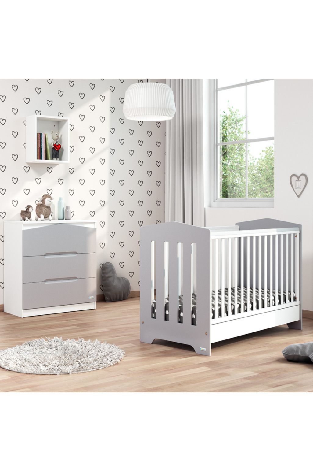 Casababy set Art cot bed 70 x 140 rt dresser white grey nursery sets