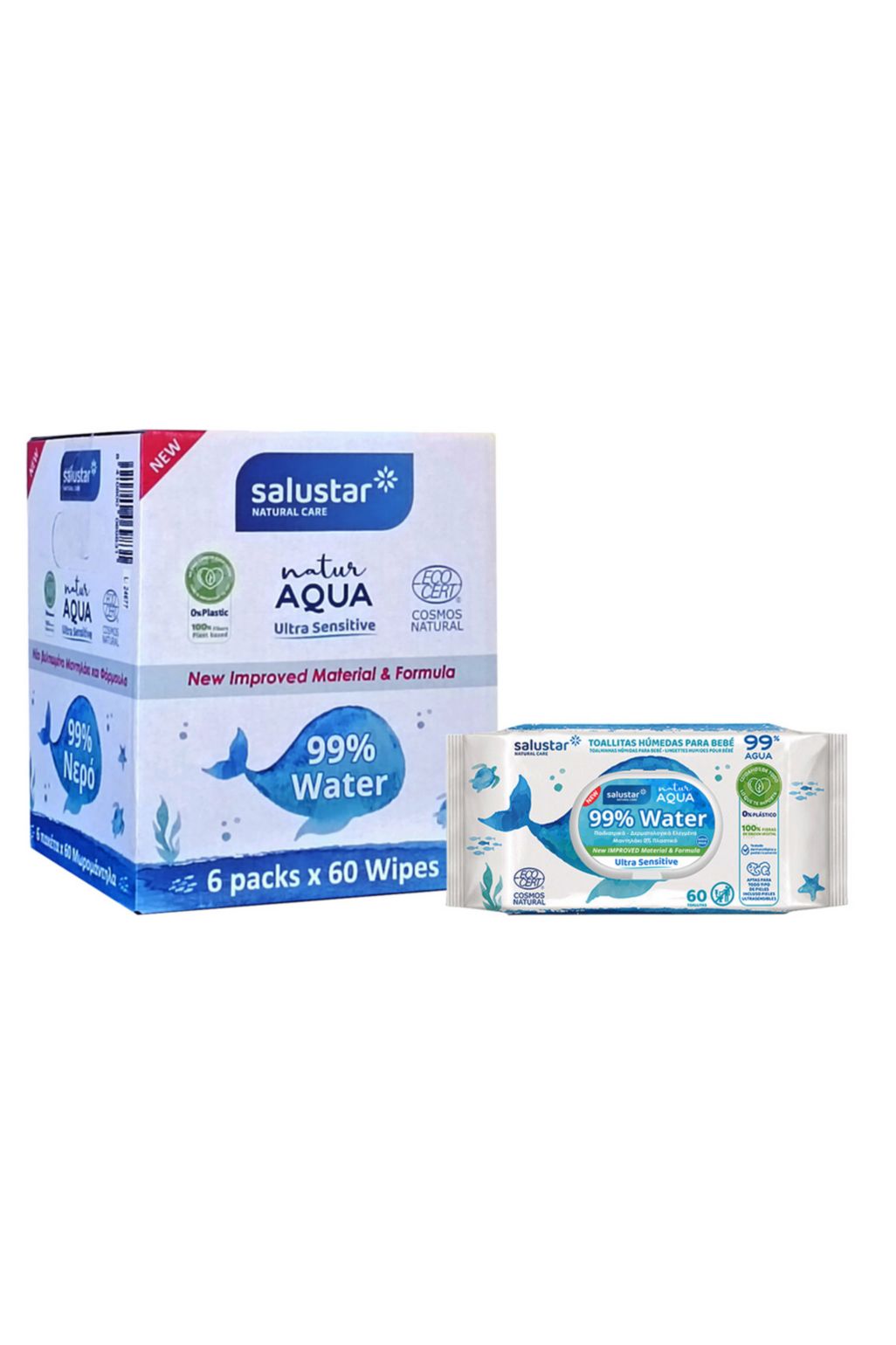 Șervețele umede Salustar Aqua Baby x60 - Eco Cert