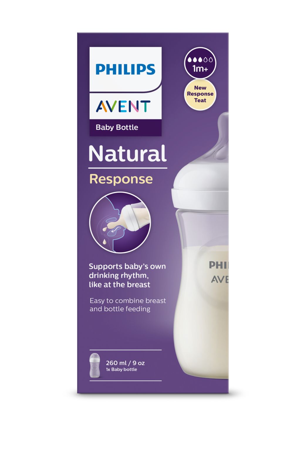 Avent Natural Response, biberon PP 1 lună+, 260ml