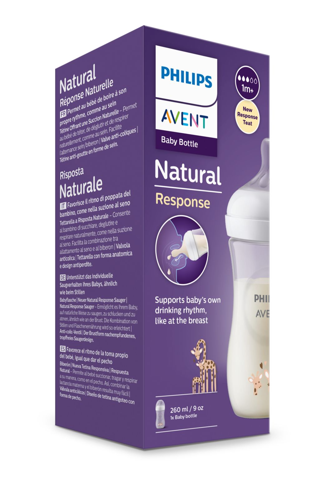 Avent Natural Response Baby Bottle PP 1+m 260ml - girafa