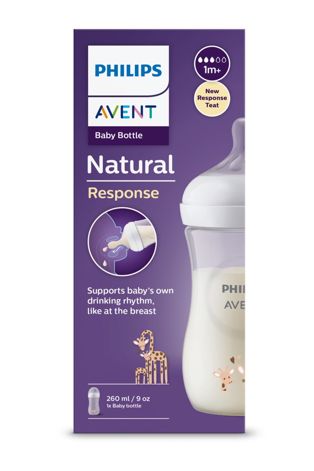 Avent Natural Response Baby Bottle PP 1+m 260ml - girafa