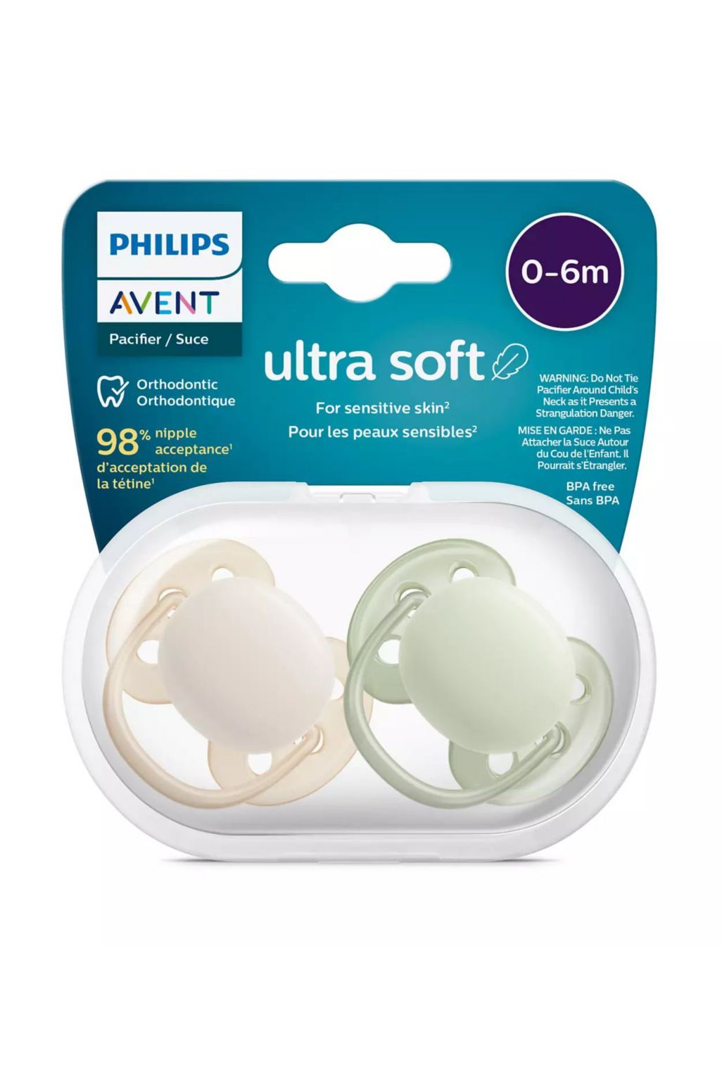 Philips Avent Suzeta Ultra Soft 0-6 luni - alb/verde