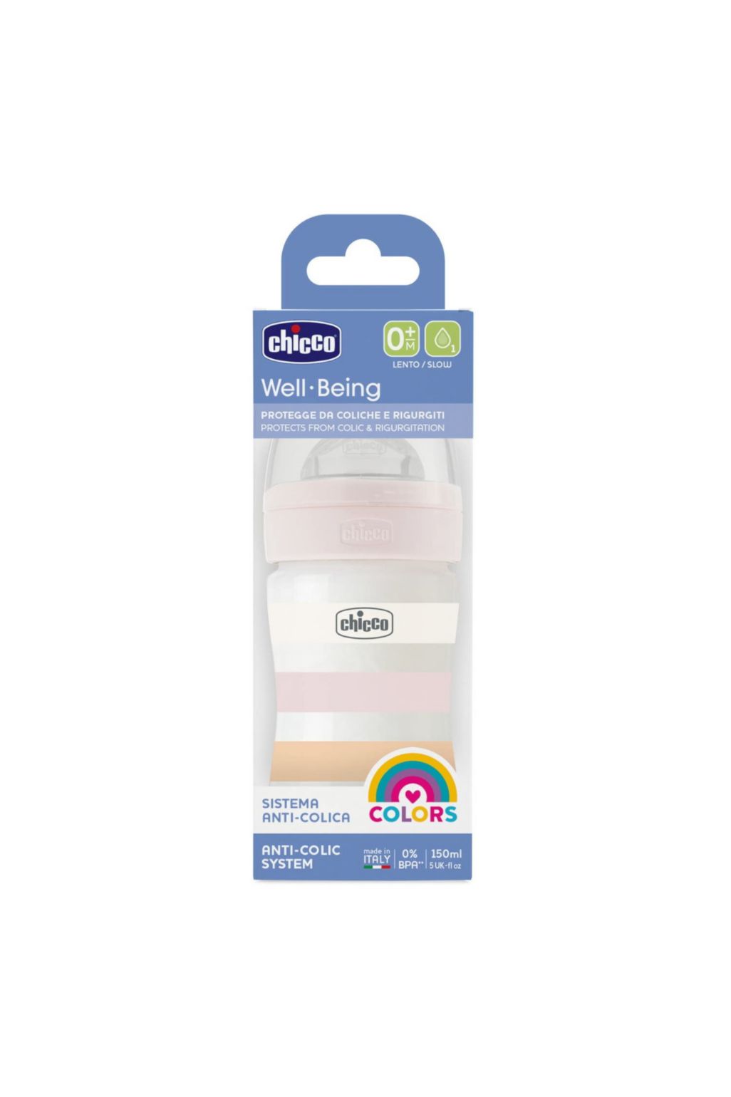 Chicco Well Being Plastic Bottle Silicone 0m+ 150 ml - pink