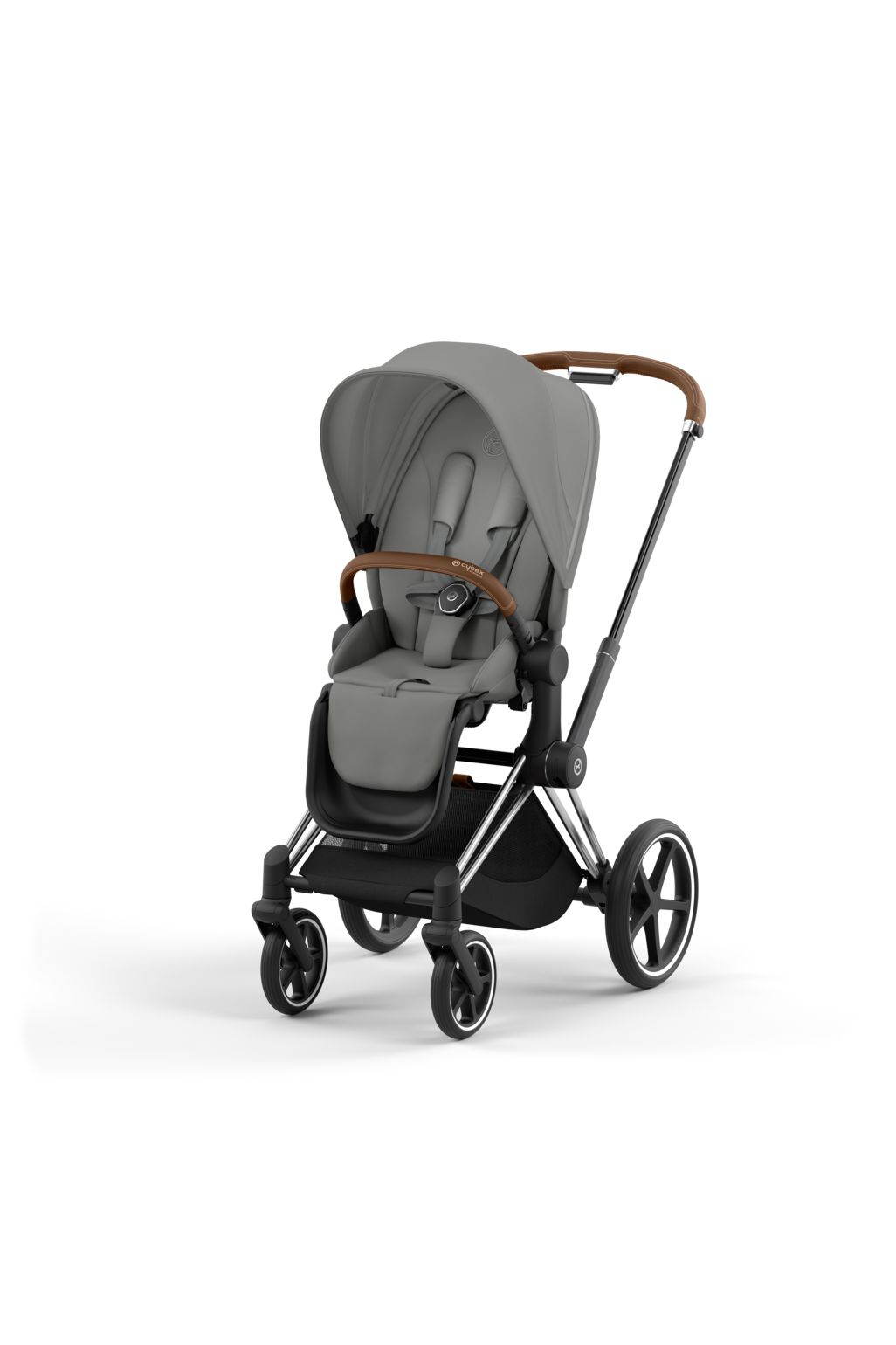 Cybex Priam Stroller Set chrome brown frame mirage grey fabrics travel systems