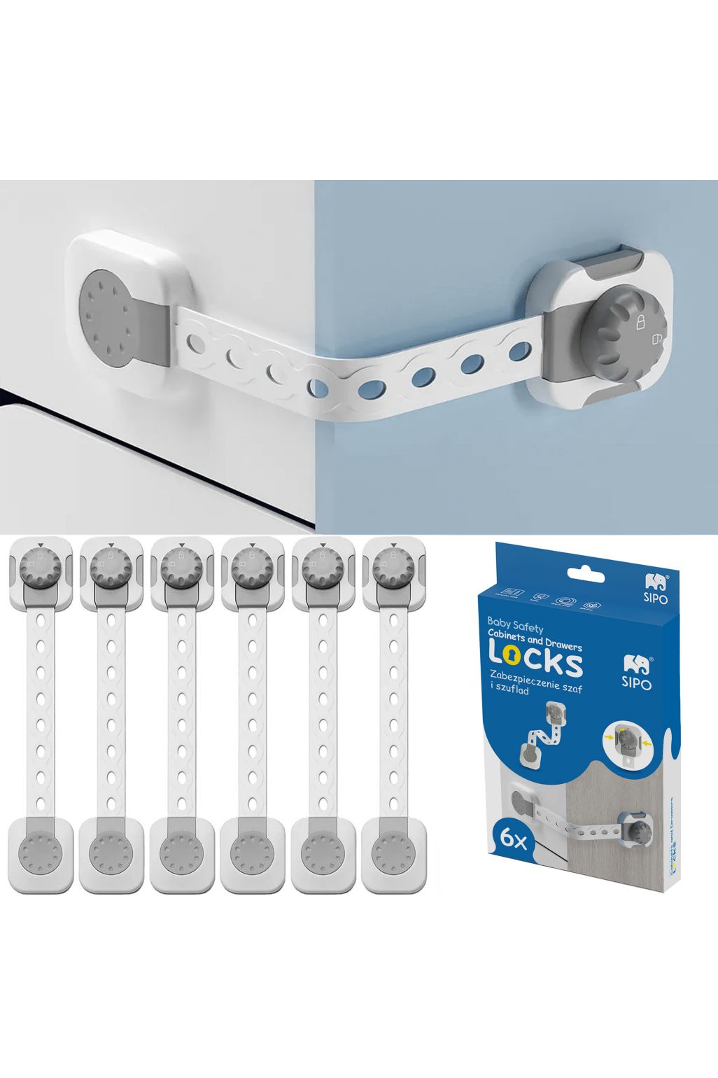 Sipo Adjustable Child Safety Cabinet Locks - 6 pack