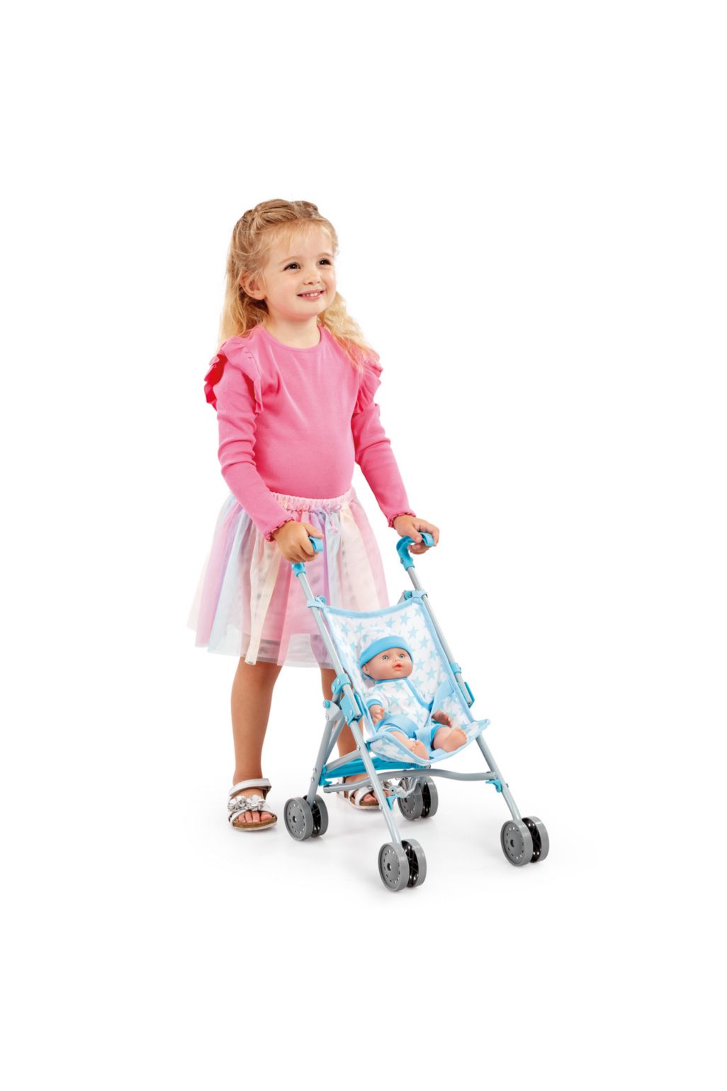 ELC Cupcake Doll Stroller blue accessories