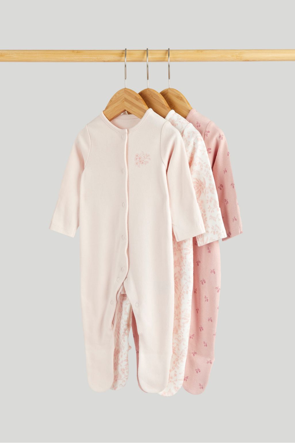 3 pack pink sleepsuits