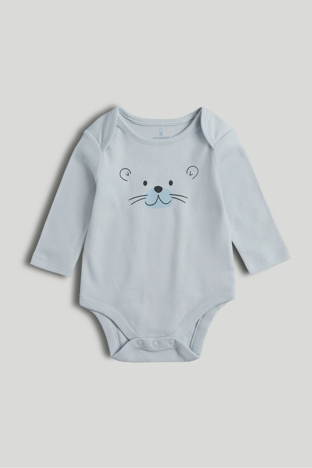 blue long-sleeved bodysuit
