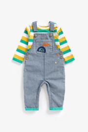 Mothercare Striped Denim Dungarees And T-Shirt Set