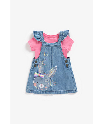 Mothercare Bunny Pinny Dress And T-Shirt Set
