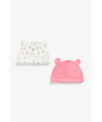 Mothercare Pink And Printed Hats - 2 Pack