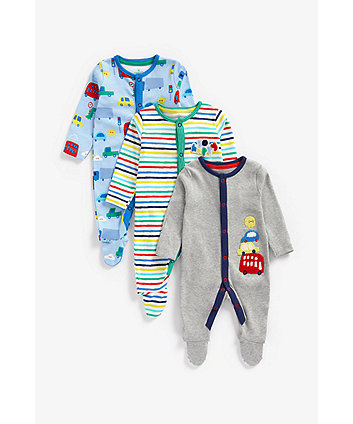Mothercare Bright Happy Sleepsuits - 3 Pack