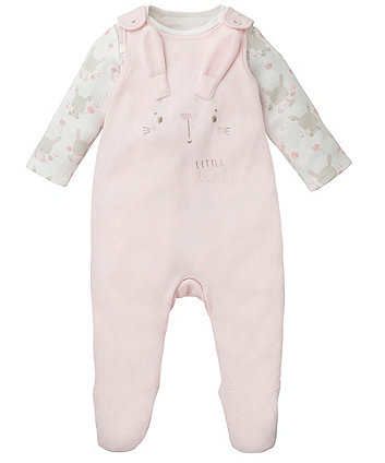 Little Rabbit Velour Dungaree and Bodysuit Set - dungaree sets - Mothercare