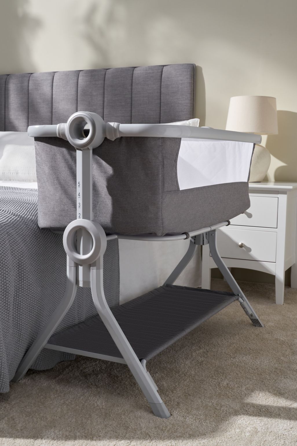 Grey bedside crib best sale