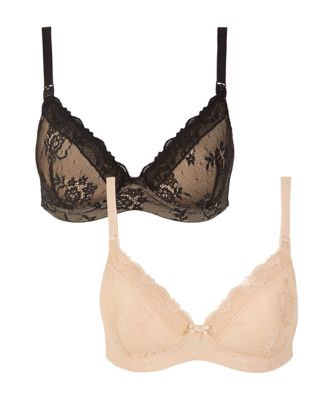 Mothercare Black And Nude Lace Nursing Bra - 2 Pack