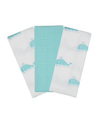 Mothercare Blue Whale Muslins - 3 Pack