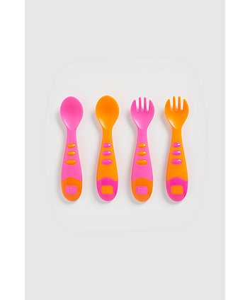 Mothercare Easy Grip Spoon And Fork Set - 4 Pieces (Pink)