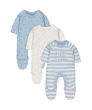 Mothercare Blue Premature Baby Sleepsuits - 3 Pack