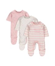 Mothercare Pink Premature Baby Sleepsuits - 3 Pack