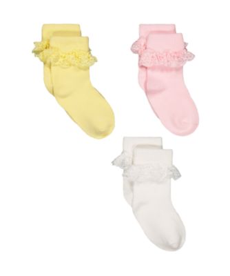 Mothercare Pastel Lace Turn-Over-Top Socks - 3 Pack