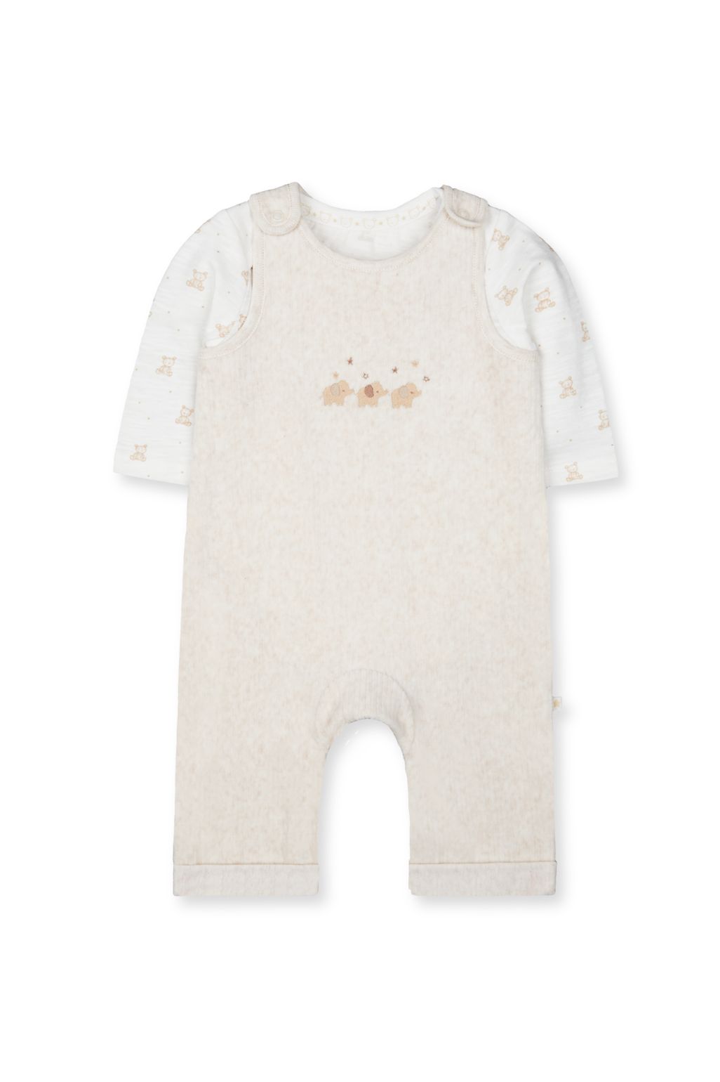 Primul meu set de salopetă și body din velur cu animale în culoarea ovăzului