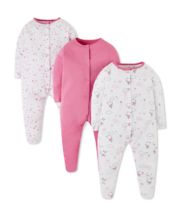 Mothercare Pink Bunny And Bear Sleepsuits - 3 Pack