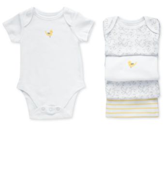 Mothercare Girls 5pk Short Sleeve Yellow Bird Bodysuit