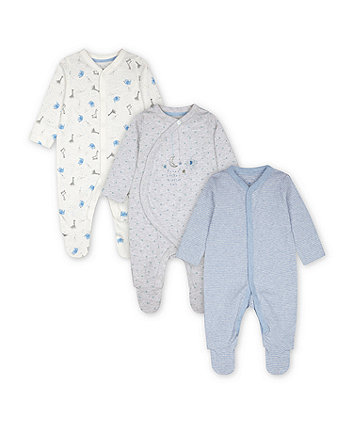 Mothercare My First Blue Safari Sleepsuits - 3 Pack