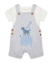 Mothercare My First Ribbed Grey Animal Graphic Bibshorts And Bodysuit Set