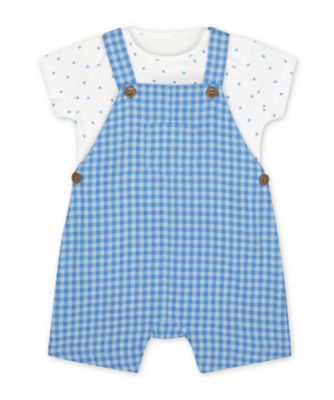 Mothercare My First Blue Check Bibshorts And Star Bodysuit Set