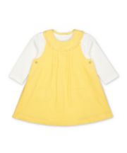 Mothercare Yellow Cord Pinny Dress, White Pointelle Bodysuit And Tights Set