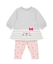 Mothercare Grey Cat Tunic And Pink Bunny Leggings Set