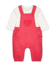 Mothercare Pink Ruffle Cord Dungarees And Heart Bodysuit Set