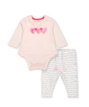 Mothercare Pink Love Bodysuit And Heart Striped Joggers Set