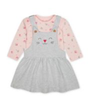 Mothercare Grey Cat Pinny Dress And Pink Bunny Bodysuit Set