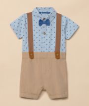Mothercare Woven Mock Shorts And Shirt And Braces Romper