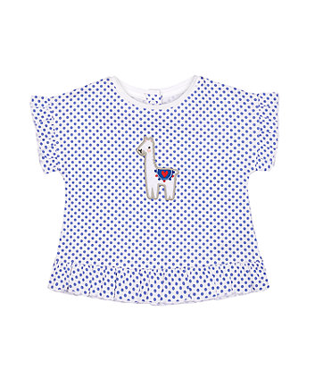 Mothercare White And Blue Spot Llama Frill T-Shirt