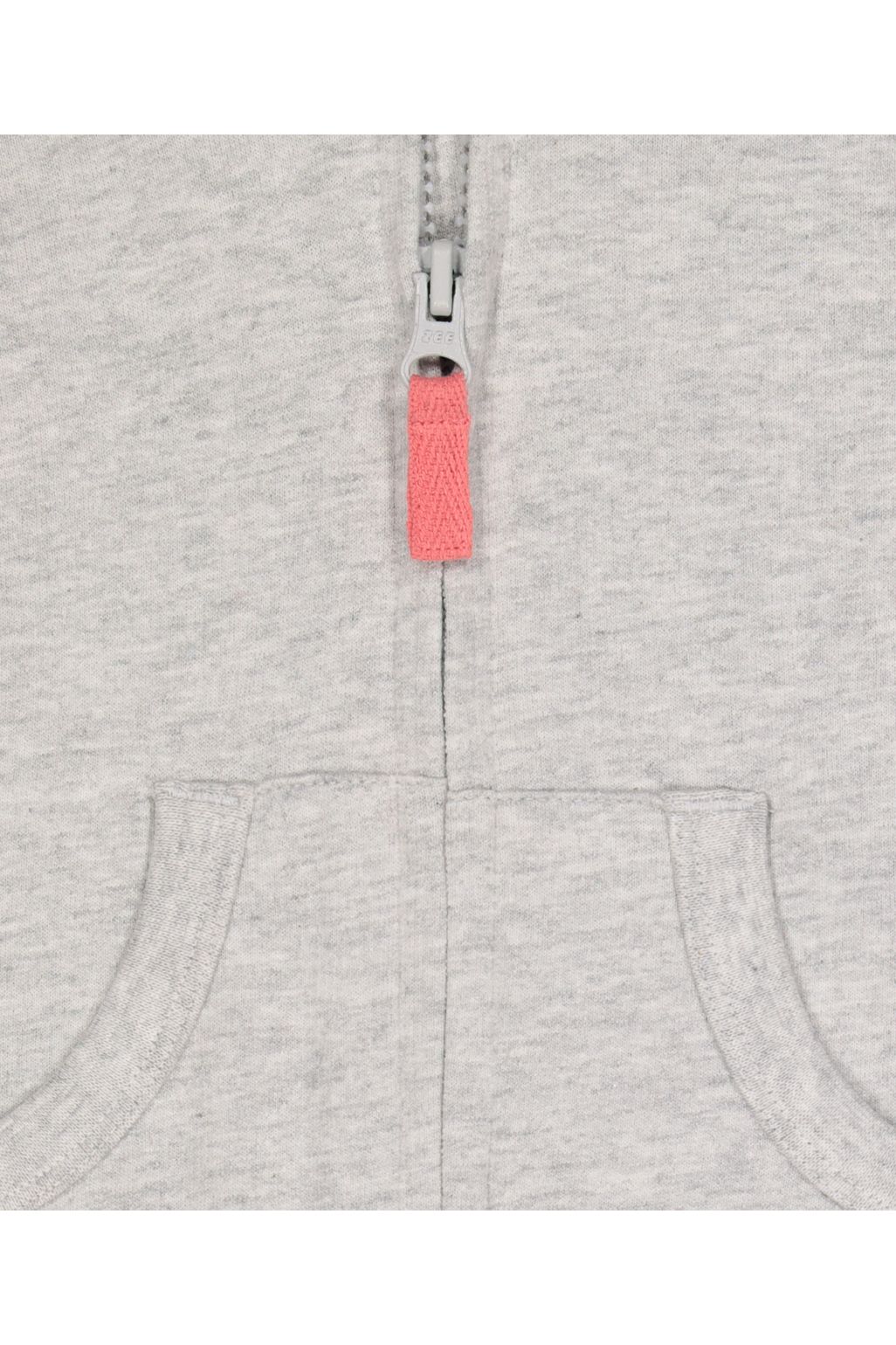 Hanorac cu glugă gri în formă de iepuraș, cu fermoar și urechi